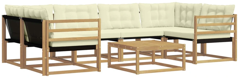 Lauko sofos komplektas 7 vnt. 6 vietos Balta ir kreminė