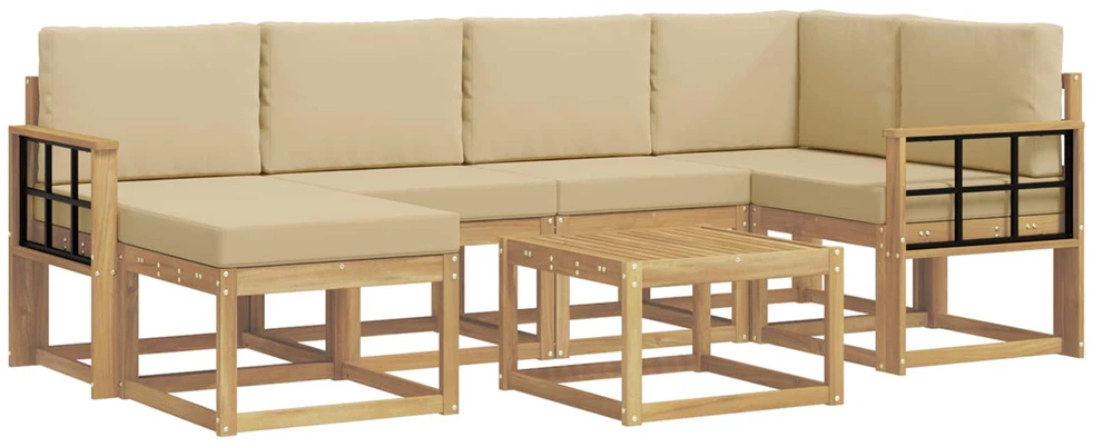 Lauko sofos komplektas 7 vnt. 6 vietos Balta ir kreminė