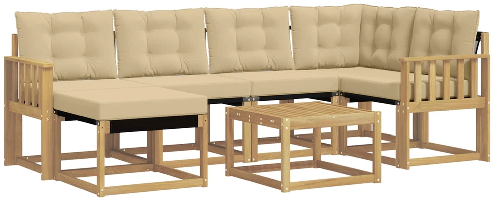 Lauko sofos komplektas 7 vnt. 6 vietos Balta ir kreminė