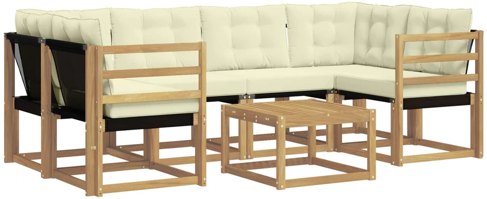Lauko sofos komplektas 7 vnt. 6 vietos Balta ir kreminė