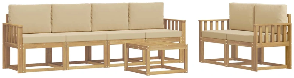 Lauko sofos komplektas 7 vnt. 6 vietos Balta ir kreminė
