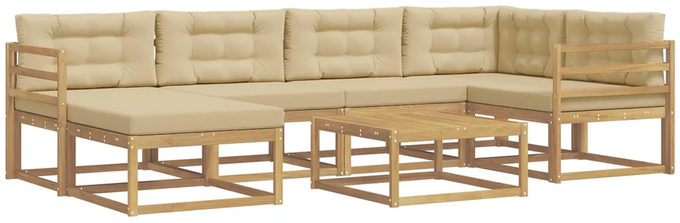 Lauko sofos komplektas 7 vnt. 6 vietos Balta ir kreminė