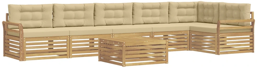 Lauko sofos komplektas 7 vnt. 6 vietos Balta ir kreminė