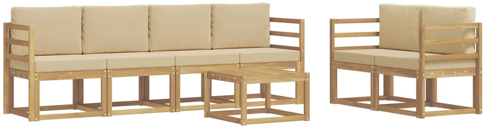 Lauko sofos komplektas 7 vnt. 6 vietos Balta ir kreminė