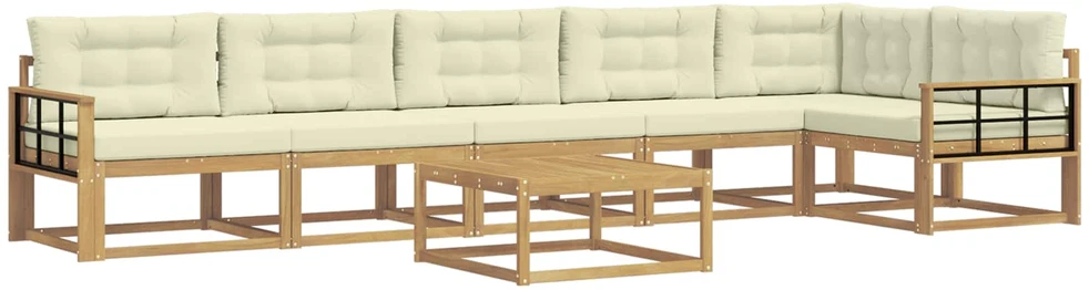 Lauko sofos komplektas 7 vnt. 6 vietos Balta ir kreminė