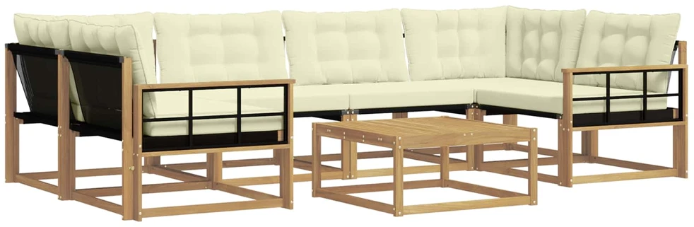 Lauko sofos komplektas 7 vnt. 6 vietos Balta ir kreminė