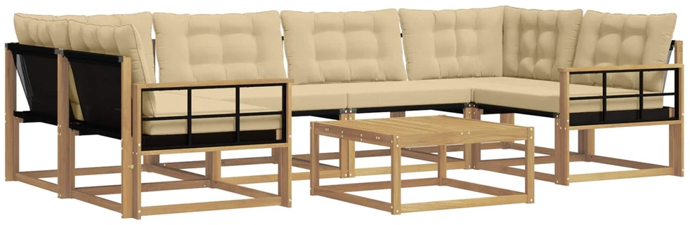Lauko sofos komplektas 7 vnt. 6 vietos Balta ir kreminė