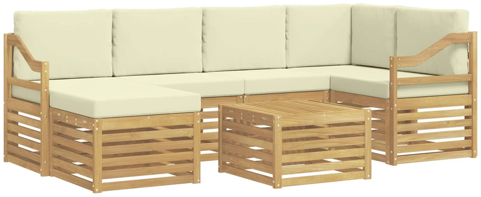 Lauko sofos komplektas 7 vnt. 5 vietos Balta ir kreminė