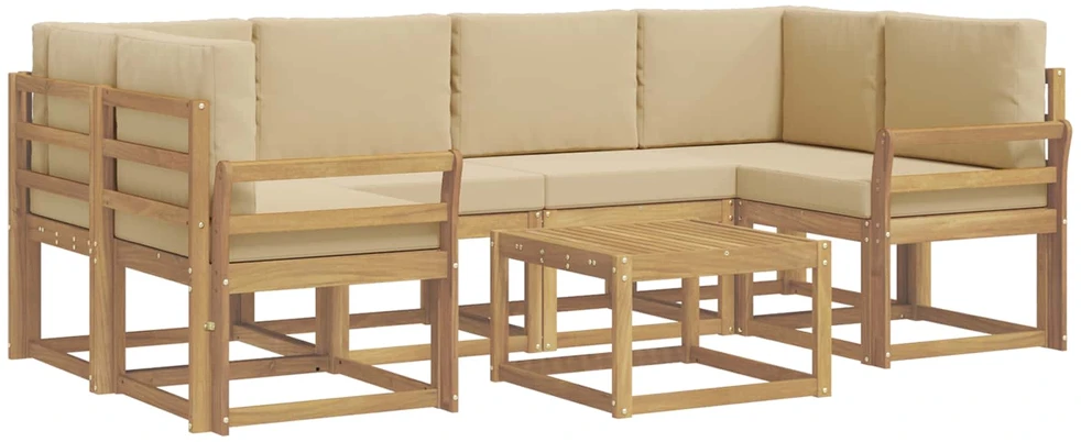 Lauko sofos komplektas 7 vnt. 6 vietos Balta ir kreminė