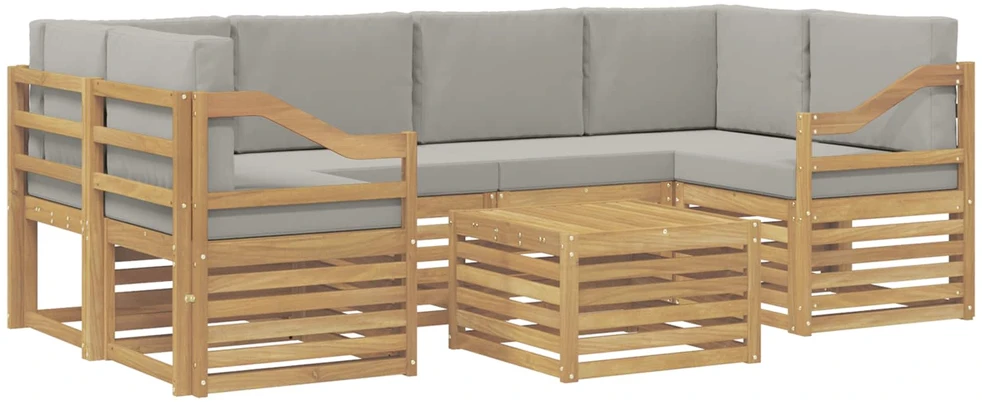 Lauko sofos komplektas 7 vnt. 6 vietos Balta ir šviesiai pilka
