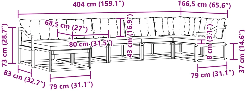 Lauko sofos komplektas 7 vnt. Balta ir šviesiai pilka