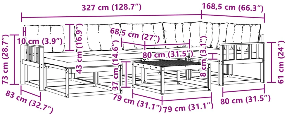 Lauko sofos komplektas 7 vnt. Balta ir šviesiai pilka