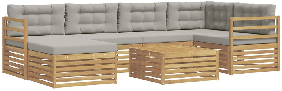 Lauko sofos komplektas 7 vnt. 6 vietos Balta ir šviesiai pilka