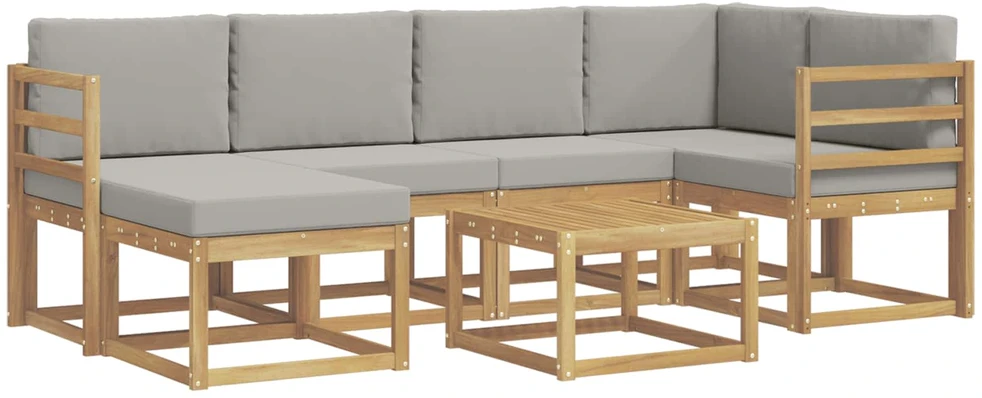 Lauko sofos komplektas 7 vnt. 6 vietos Balta ir šviesiai pilka