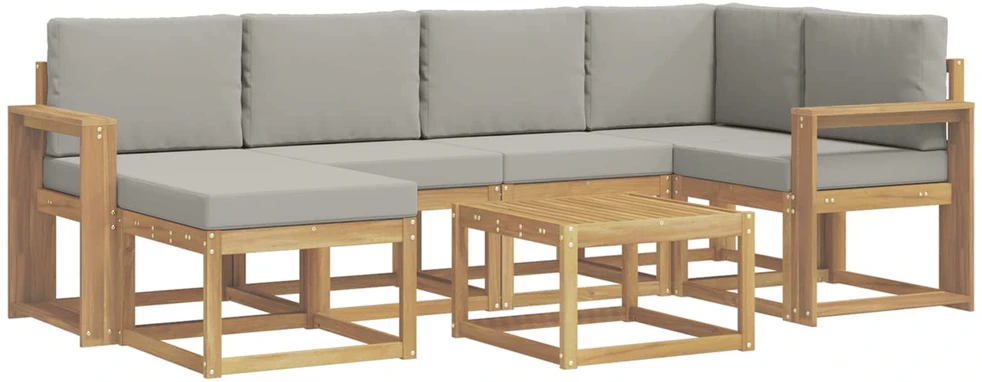 Lauko sofos komplektas 7 vnt. 6 vietos Balta ir šviesiai pilka