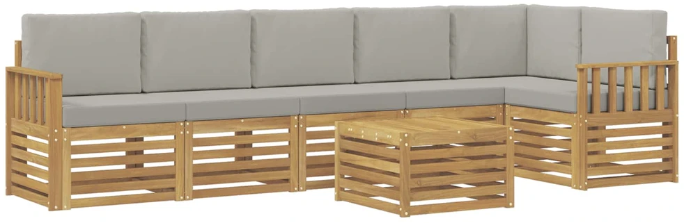 Lauko sofos komplektas 7 vnt. 6 vietos Balta ir šviesiai pilka
