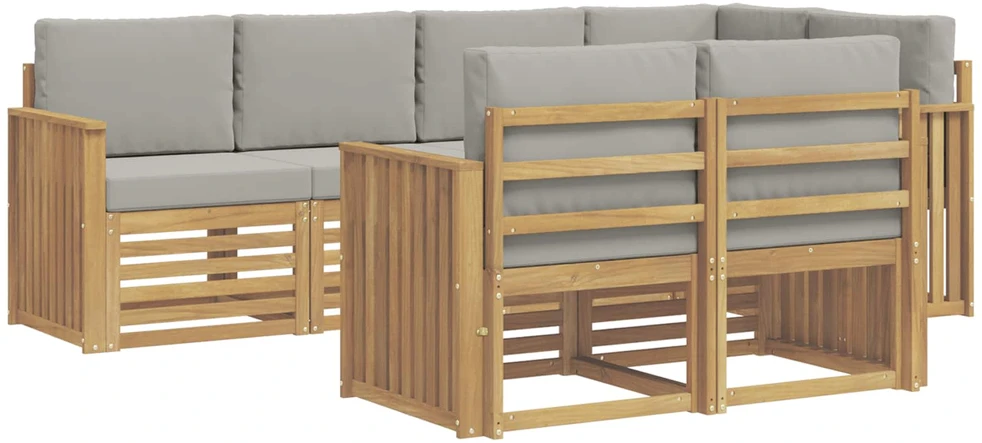 Lauko sofos komplektas 7 vnt. Balta ir šviesiai pilka