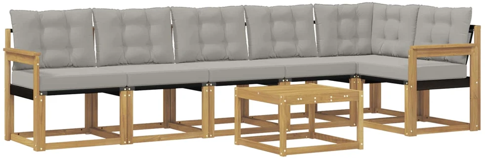 Lauko sofos komplektas 7 vnt. 6 vietos Balta ir šviesiai pilka