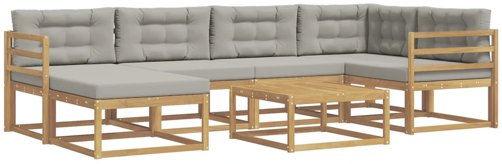 Lauko sofos komplektas 7 vnt. 6 vietos Balta ir šviesiai pilka
