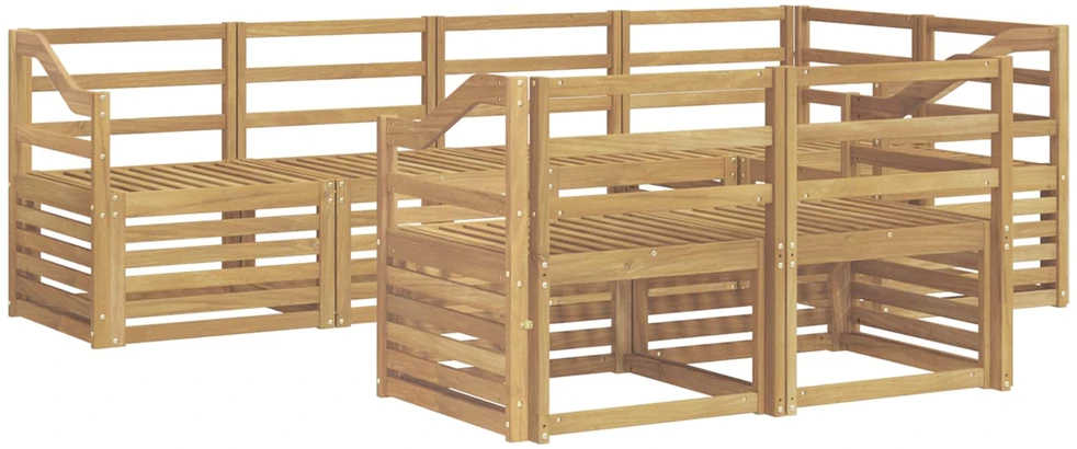 Lauko sofos komplektas 7 vnt. Balta Kietos akacijos mediena