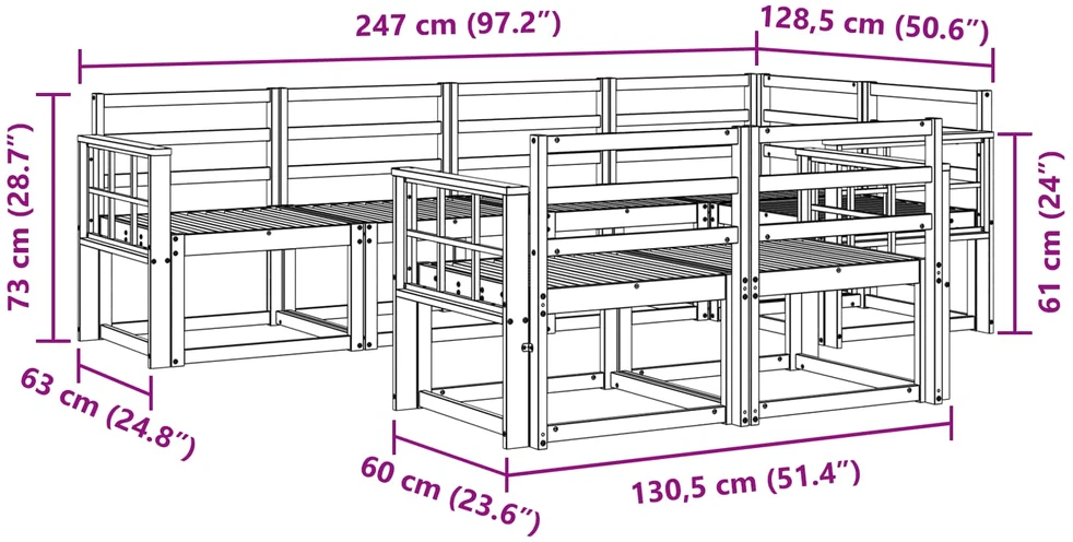 Lauko sofos komplektas 7 vnt. 7 vietos Balta