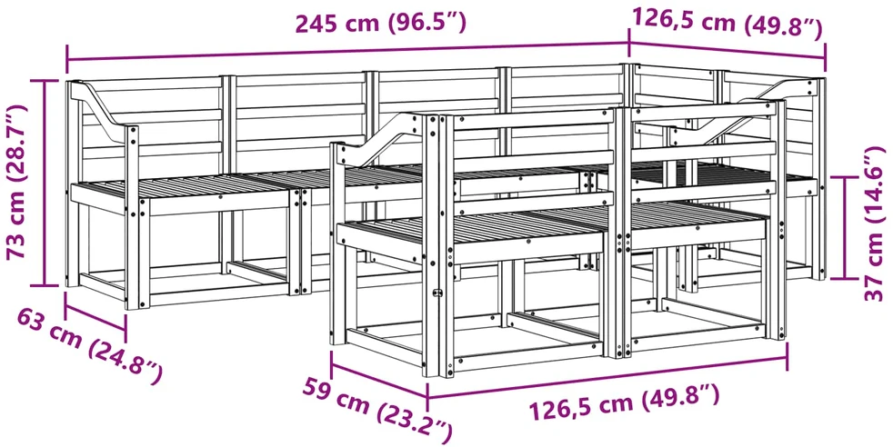 Lauko sofos komplektas 7 vnt. 7 vietos Balta