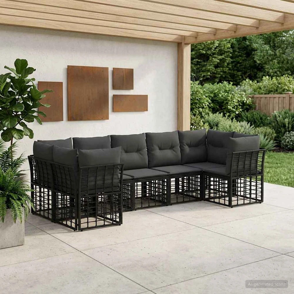 Lauko sofos komplektas 7 vnt. Juoda ir tamsiai pilka