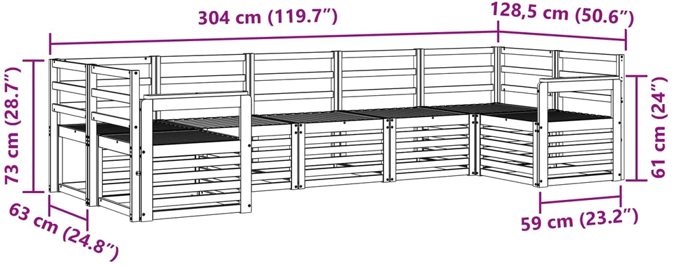 Lauko sofos komplektas 7 vnt. Natūrali