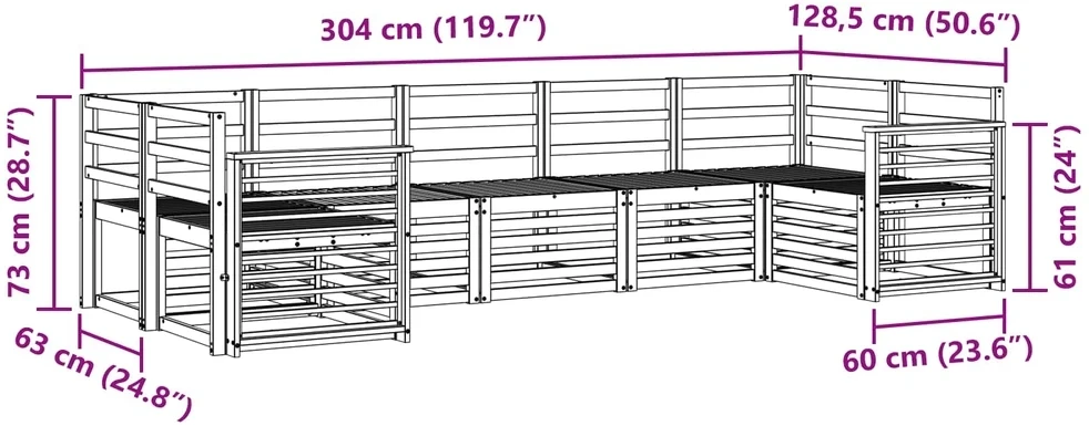 Lauko sofos komplektas 7 vnt. Natūrali