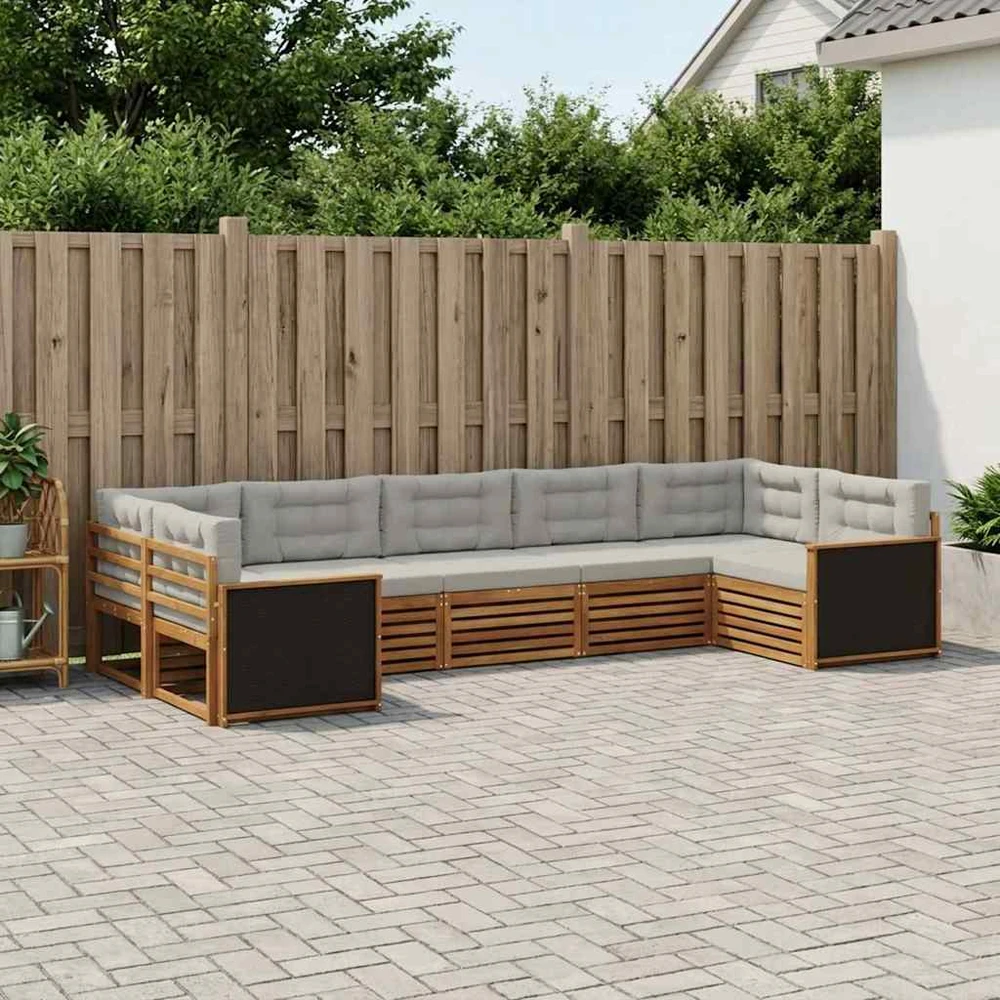 Lauko sofos komplektas 7 vnt. Natūrali ir šviesiai pilka