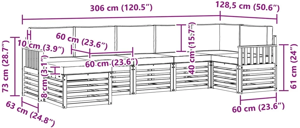 Lauko sofos komplektas 7 vnt. 6 vietos