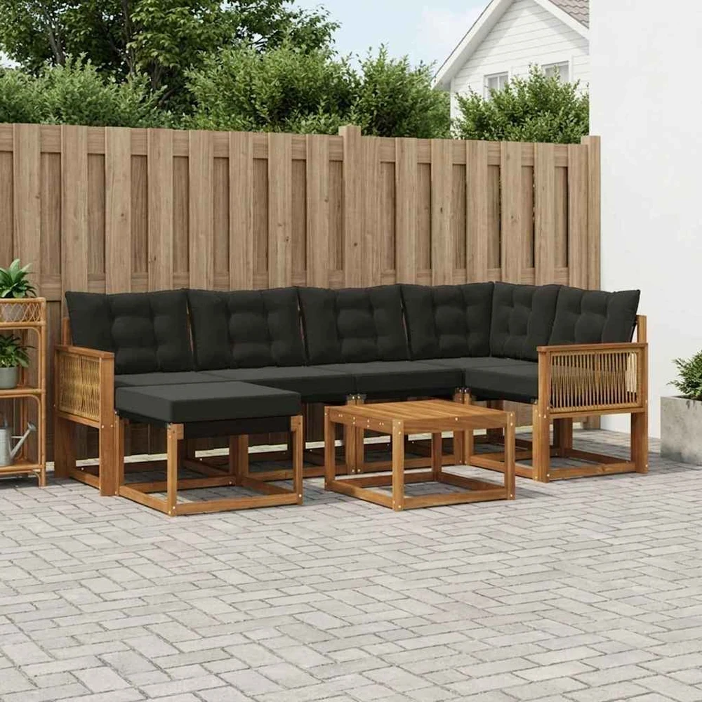 Lauko sofos komplektas 7 vnt. Natūrali ir juoda 59 x 59 x 37 cm