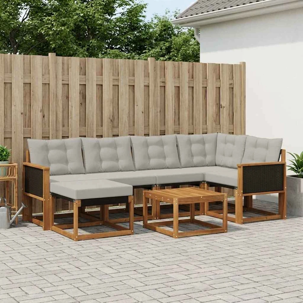 Lauko sofos komplektas 7 vnt. Natūrali ir šviesiai pilka