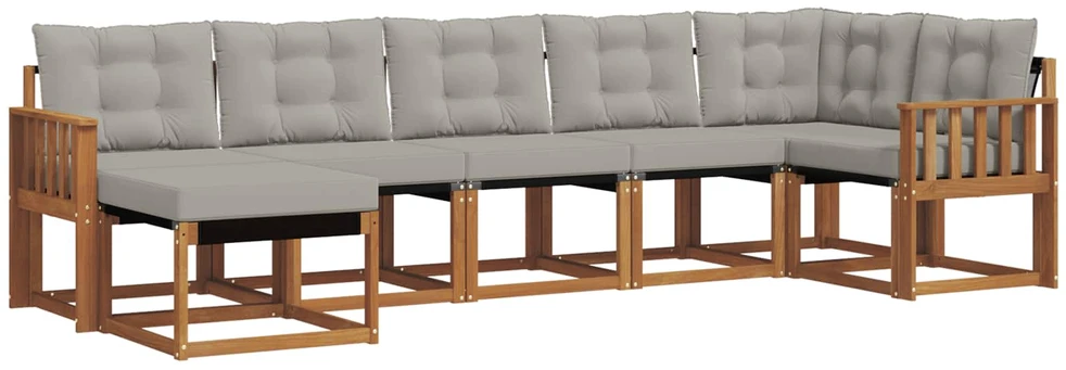 Lauko sofos komplektas 7 vnt. Natūrali ir šviesiai pilka