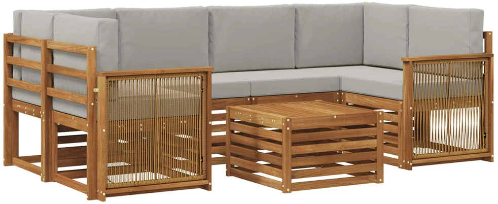 Lauko sofos komplektas 7 vnt. Natūrali ir šviesiai pilka