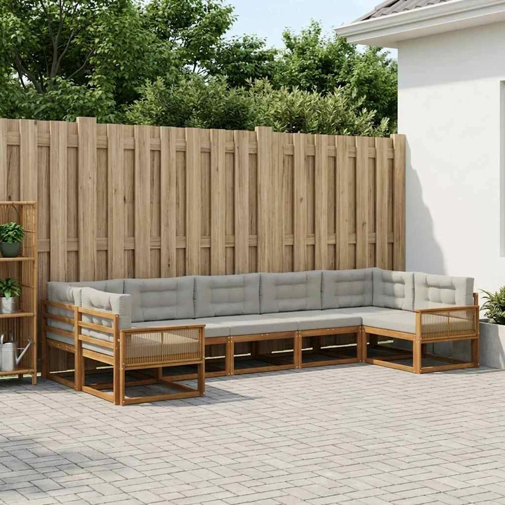 Lauko sofos komplektas 7 vnt. Natūrali ir šviesiai pilka