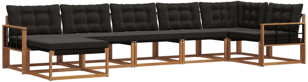 Lauko sofos komplektas 7 vnt. Natūrali ir juoda