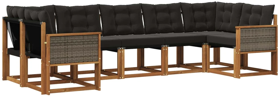 Lauko sofos komplektas 7 vnt. Natūrali ir juoda