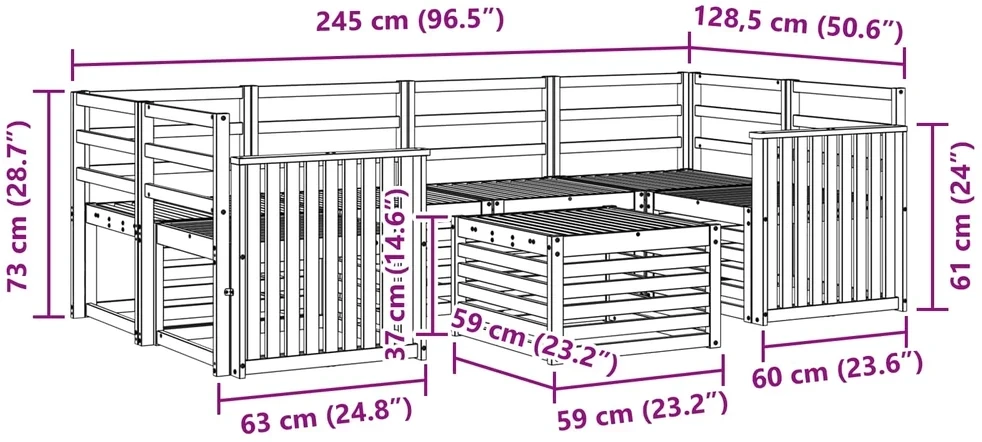 Lauko sofos komplektas 7 vnt. 6 vietos Natūrali