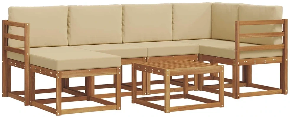 Lauko sofos komplektas 7 vnt. 6 vietos Natūralus ir bežinis