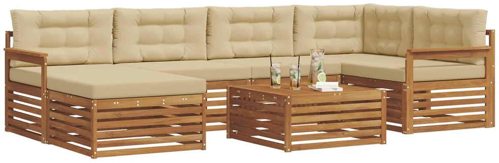 Lauko sofos komplektas 7 vnt. 6 vietos Natūralus ir bežinis