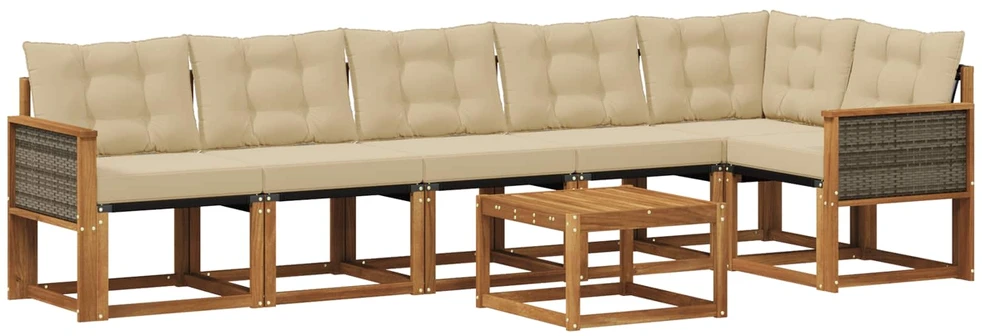 Lauko sofos komplektas 7 vnt. Natūralus ir bežinis