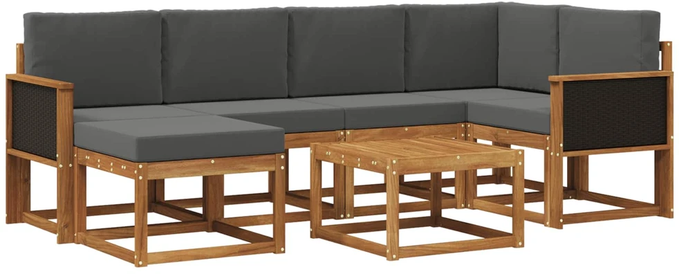Lauko sofos komplektas 7 vnt. 6 vietos Natūralus ir antracitas
