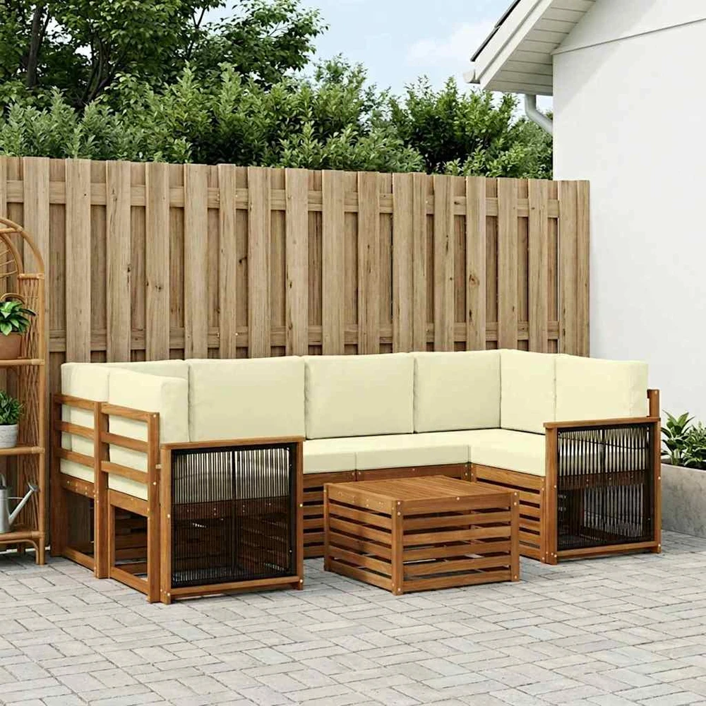 Lauko sofos komplektas 7 vnt. 6 vietos Natūralus ir grietinėlė