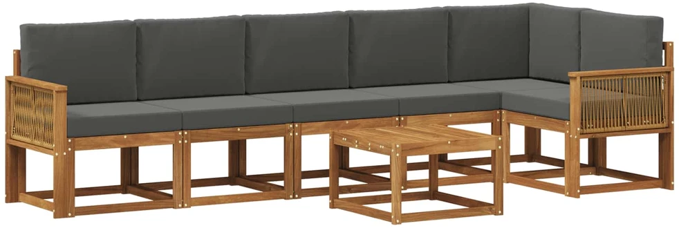 Lauko sofos komplektas 7 vnt. 6 vietos Natūralus ir antracitas
