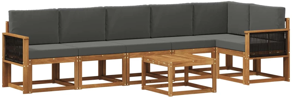 Lauko sofos komplektas 7 vnt. 6 vietos Natūralus ir antracitas