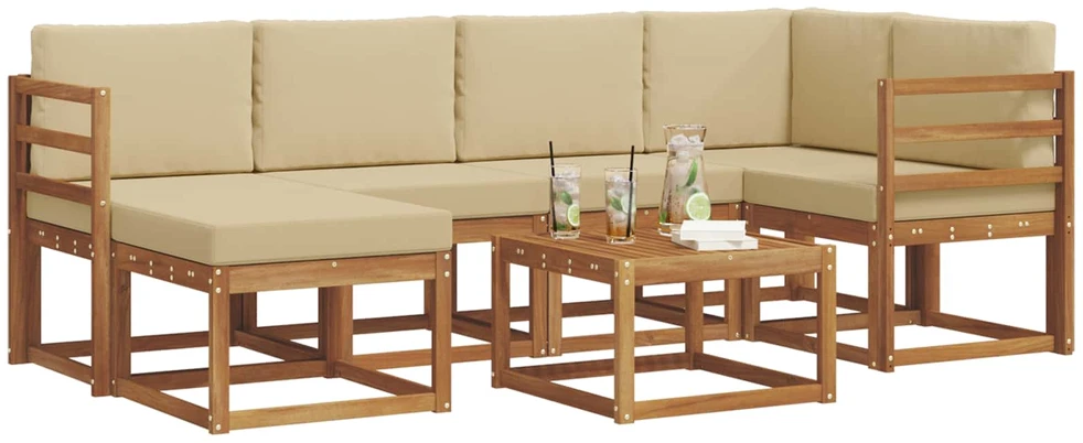 Lauko sofos komplektas 7 vnt. 6 vietos Natūralus ir bežinis
