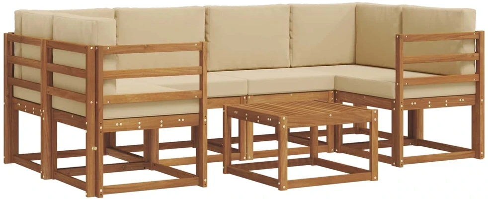 Lauko sofos komplektas 7 vnt. 6 vietos Natūralus ir bežinis