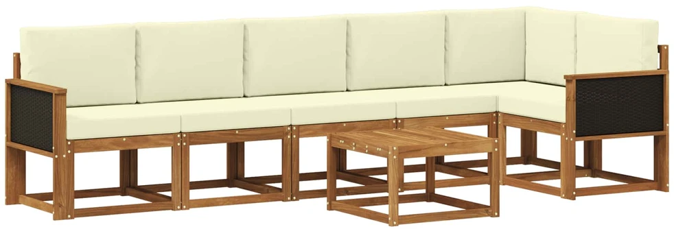 Lauko sofos komplektas 7 vnt. 6 vietos Natūralus ir grietinėlė