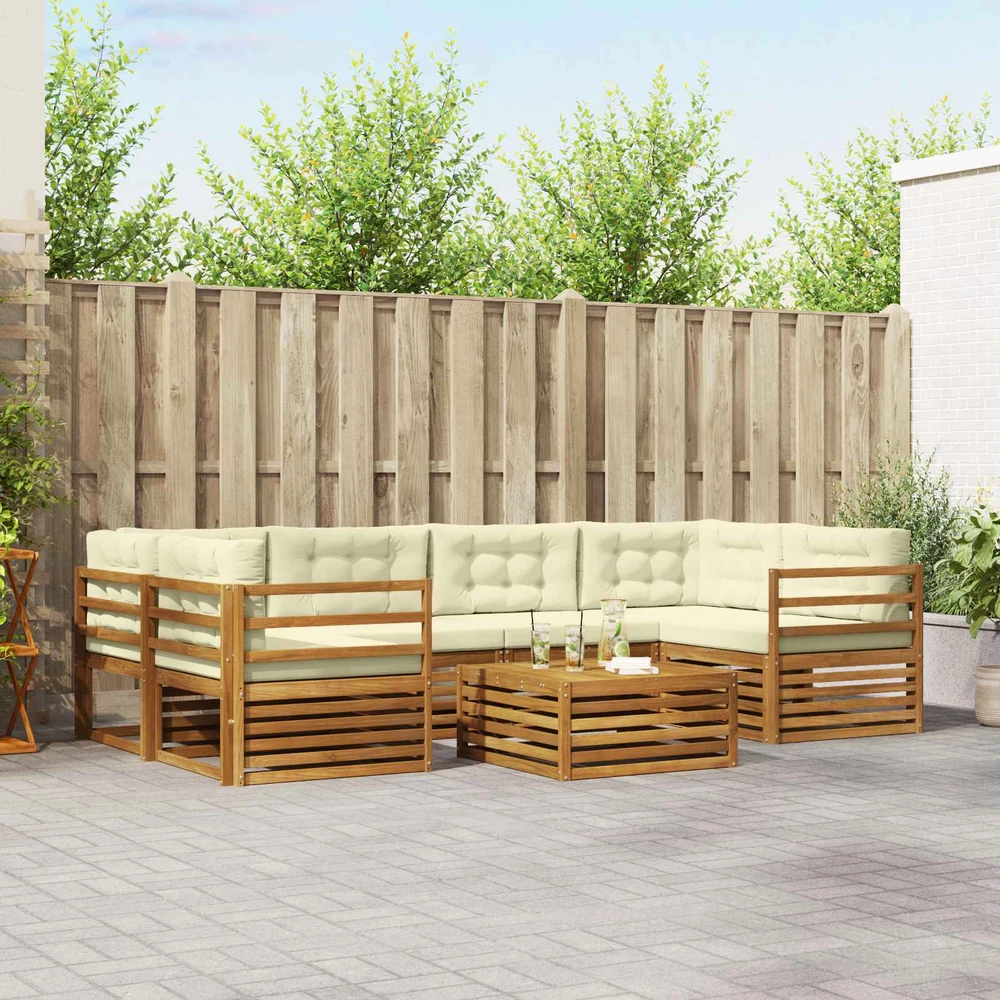 Lauko sofos komplektas 7 vnt. Natūralus ir grietinėlė